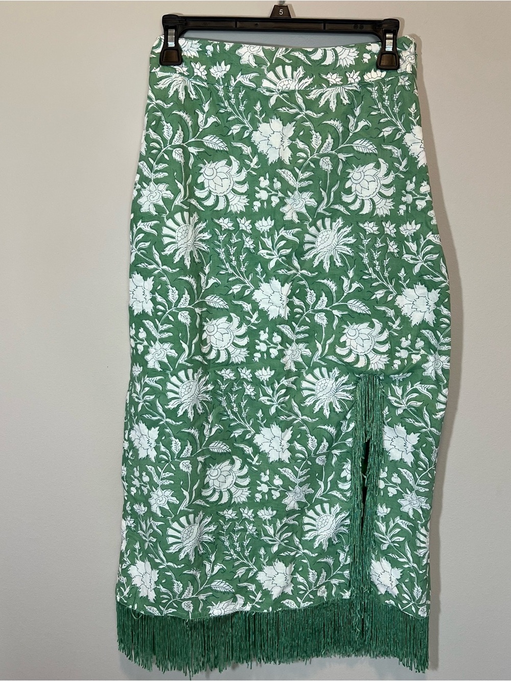 Eddy Women’s Green Ethel Fringe Skirt Small NWT Fern Ivory - Picture 2 of 9